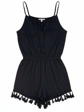 Victoria's Secret Tassel Trim Romper Black Sleeveless Boho Festival Beach-XS